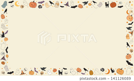 Cute halloween elements decoration frame with cream background 141126089