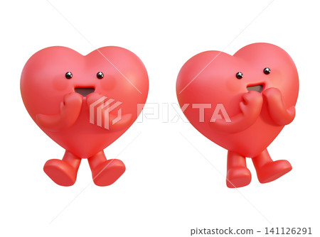 Joyful 3D Heart Character Holding Hands Together in Delight Excited Sparkling Eyes Mascot Joyful 3D Heart Character Holding Hands Together in Delight Excited Sparkling Eyes Mascot 141126291
