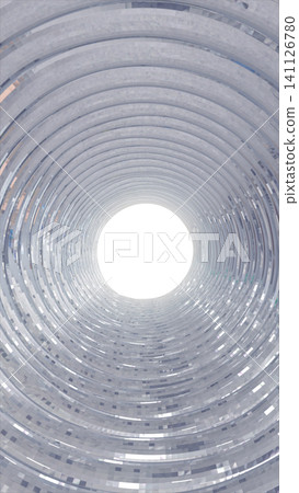 Abstract silver concentric tunnel with reflective geometric rings and a bright central opening, creating a clean futuristic architectural background. Abstract silver concentric tunnel with reflective geometric rings and a bright central opening, creating a clean futuristic architectural background. 141126780