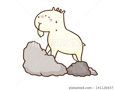 A goat struggling to climb a steep cliff, sweating profusely (difficulty/challenge) 141126837