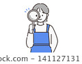 Shop assistant checking with a magnifying glass (simple line drawing illustration) 141127131