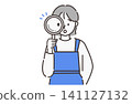 Shop assistant checking with a magnifying glass (simple line drawing illustration) 141127132