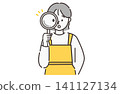 Shop assistant checking with a magnifying glass (simple line drawing illustration) 141127134