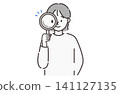Woman examining something with a magnifying glass (simple line drawing illustration) 141127135