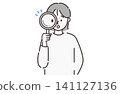 Woman examining something with a magnifying glass (simple line drawing illustration) 141127136