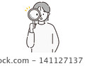 Woman examining something with a magnifying glass (simple line drawing illustration) 141127137