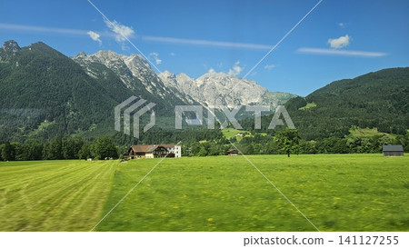 beautiful landscape with a small village beautiful landscape with a small village 141127255