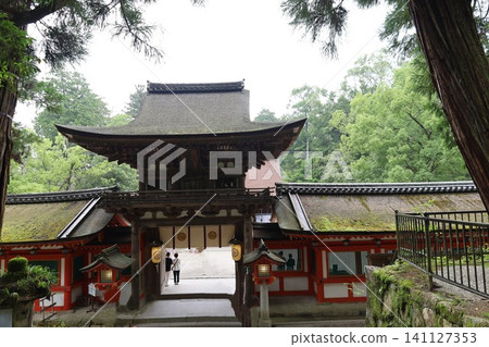 奈良縣天理市磯之神神社入口大門的景象。 141127353