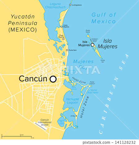 Cancun, city in Mexico on the Caribbean Sea, political map 141128232