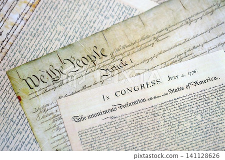 Close up of Constitution of the United States of America with the Declaration of Independence 141128626