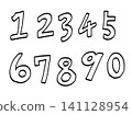 一組簡單的手繪數字（0 到 9 的數位輪廓線插圖） 141128954