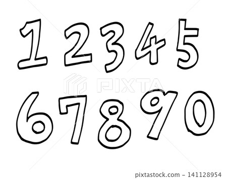 A simple hand-drawn set of numbers (outline line art illustrations of numbers 0 through 9) A simple hand-drawn set of numbers (outline line art illustrations of numbers 0 through 9) 141128954
