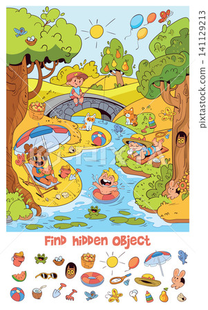 Educational kids illustration. Summer. Find hidden objects Educational kids illustration. Summer. Find hidden objects 141129213