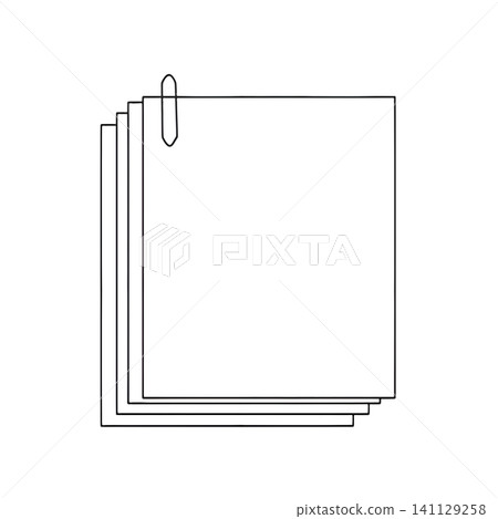 Line drawing illustration of documents held together with a clip Line drawing illustration of documents held together with a clip 141129258
