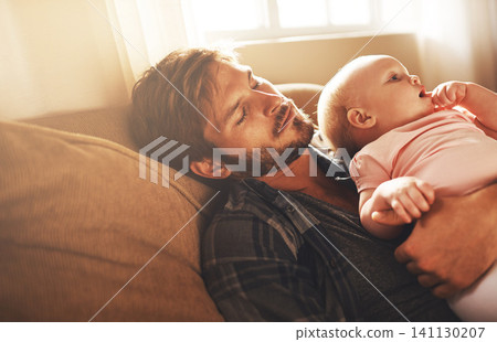 Tired, morning and father with baby on sofa for bonding, care and relax for parenting. Family, home and dad with newborn infant for child development, sleeping and affection in living room together Tired, morning and father with baby on sofa for bonding, care and relax for parenting. Family, home and dad with newborn infant for child development, sleeping and affection in living room together 141130207