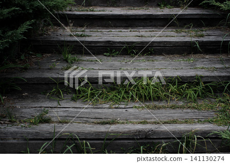 Dark steps of an old abandoned house in an ominous atmosphere. Entrance steps of an ancient haunted house Dark steps of an old abandoned house in an ominous atmosphere. Entrance steps of an ancient haunted house 141130274