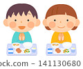 Illustration of a boy and a girl eating school lunch (Part 2) 141130680