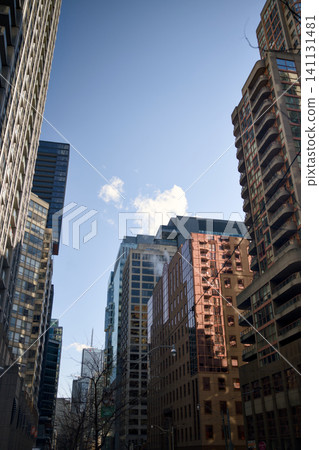 Skyscrapers Converge Toward Blue Sky In Toronto Financial District Canada  141131481
