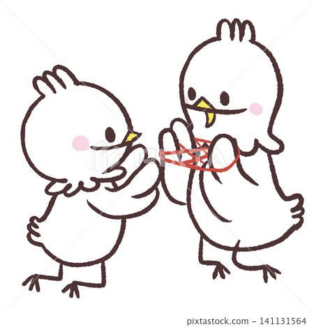 Illustration of a white bird playing cat's cradle Illustration of a white bird playing cat's cradle 141131564