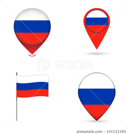 Russia Flag Map Pin Icons Set Collection. Russia Flag Map Pin Icons Set Collection. 141131593