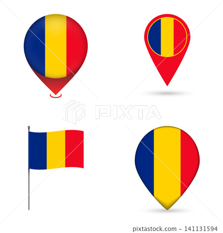 Romania Flag Map Pin Icons Set Collection. 141131594