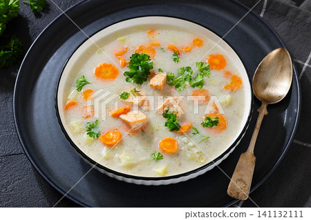 Eastern European Village Salmon Soup with Cream Eastern European Village Salmon Soup with Cream 141132111