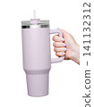 Female Hand Holding 40 oz light purple tumbler. Tumbler With Handle, Travel Mug Straw Covers Cup with Lid 141132312