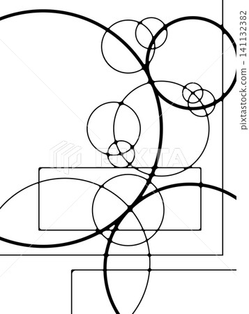 Abstract Black and White Poster with Intersecting Geometric Circle Shapes Composition Design Abstract Black and White Poster with Intersecting Geometric Circle Shapes Composition Design 141132382