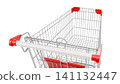 Shopping Cart on Isolated White Background, Empty Metal Trolley for Retail and Commerce, 3D Render 141132447