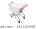 Shopping Cart on Isolated White Background, Empty Metal Trolley for Retail and Commerce, 3D Render 141132448