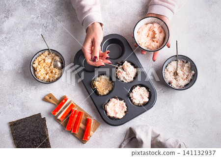 Trendy sushi muffin or cupcake 141132937