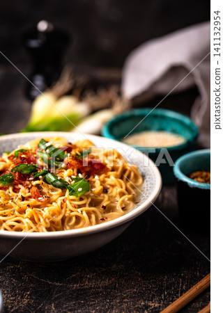 Korean trendy spicy carbonara ramen Korean trendy spicy carbonara ramen 141132954