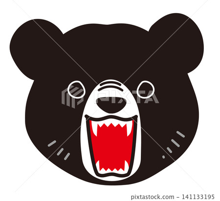A black bear face icon with its mouth wide open and showing its fangs. 141133195