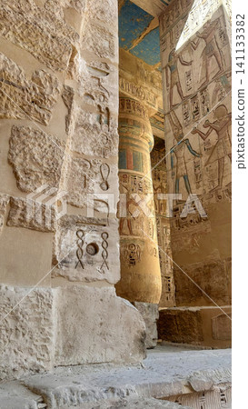Medinet Habu, the mortuary temple of Ramesses III, located on the west bank of Luxor, Egypt. 141133382