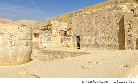 Medinet Habu, the mortuary temple of Ramesses III, located on the west bank of Luxor, Egypt. Medinet Habu, the mortuary temple of Ramesses III, located on the west bank of Luxor, Egypt. 141133433
