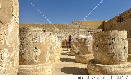 Medinet Habu, the mortuary temple of Ramesses III, located on the west bank of Luxor, Egypt. Medinet Habu, the mortuary temple of Ramesses III, located on the west bank of Luxor, Egypt. 141133437