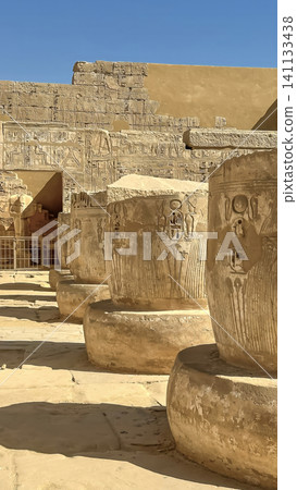 Medinet Habu, the mortuary temple of Ramesses III, located on the west bank of Luxor, Egypt. 141133438