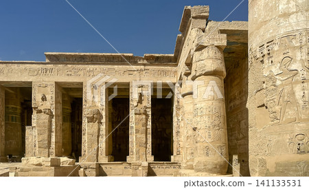 Medinet Habu, the mortuary temple of Ramesses III, located on the west bank of Luxor, Egypt. Medinet Habu, the mortuary temple of Ramesses III, located on the west bank of Luxor, Egypt. 141133531