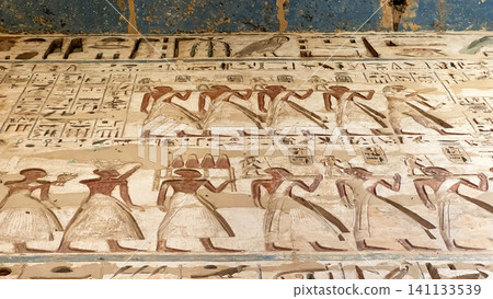 Beautiful bas-reliefs and ancient hieroglyphs from the mortuary temple of Ramesses III at Medinet Habu, Luxor, Egypt. Beautiful bas-reliefs and ancient hieroglyphs from the mortuary temple of Ramesses III at Medinet Habu, Luxor, Egypt. 141133539