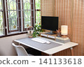 Modern contemporary home office workspace with computer monitor 141133618