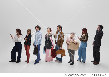 People waiting in customer service queue at public office and business reception. 141133624