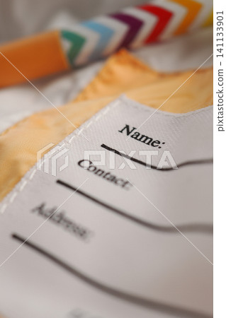 Contact form on a colorful background with writing tools Contact form on a colorful background with writing tools 141133901