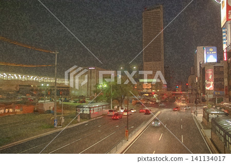 從原JR岐阜站前的主幹道上可以欣賞到美麗的城市夜景和摩天大樓。 從原JR岐阜站前的主幹道上可以欣賞到美麗的城市夜景和摩天大樓。 141134017