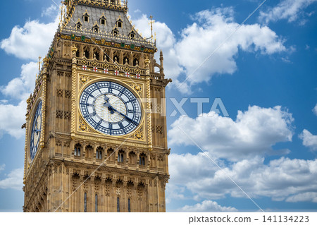 Elizabeth Tower and Big Ben clock face in London, England Elizabeth Tower and Big Ben clock face in London, England 141134223