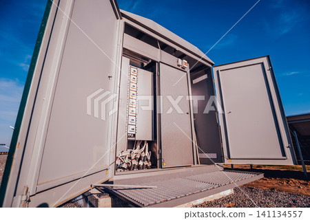 Inverter and store energy building. Solar cell park Inverter and store energy building. Solar cell park 141134557
