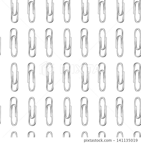Paper clips. School seamless pattern Black and white hand drawn illustration. Vector graphic line ink art. knowledge day. background for banners, print for fabric, labels, t-shirt printing Paper clips. School seamless pattern Black and white hand drawn illustration. Vector graphic line ink art. knowledge day. background for banners, print for fabric, labels, t-shirt printing 141135019