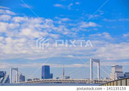 Rainbow Bridge as seen from the observation deck at Odaiba Seaside Park Rainbow Bridge as seen from the observation deck at Odaiba Seaside Park 141135150