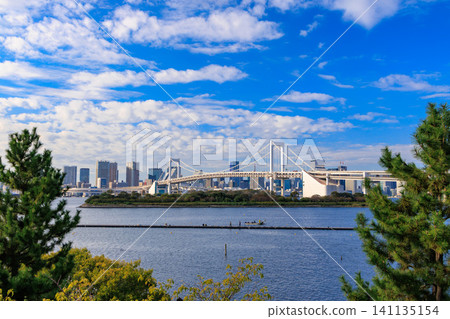 Rainbow Bridge as seen from the observation deck at Odaiba Seaside Park Rainbow Bridge as seen from the observation deck at Odaiba Seaside Park 141135154