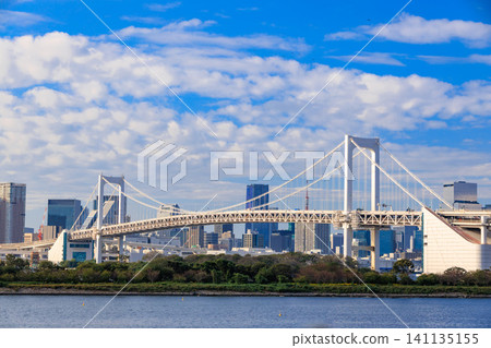 Rainbow Bridge as seen from the observation deck at Odaiba Seaside Park Rainbow Bridge as seen from the observation deck at Odaiba Seaside Park 141135155