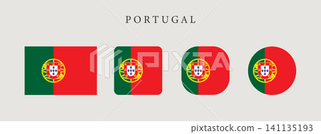 Portugal national flag set in original proportion and different shapes styles. Official Portuguese symbol vector collection Portugal national flag set in original proportion and different shapes styles. Official Portuguese symbol vector collection 141135193